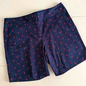 IZOD Women’s Classic Navy Blue Red Anchor Mid-Length Shorts Casual Preppy